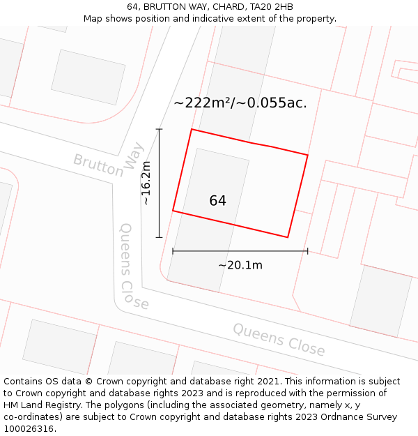 64, BRUTTON WAY, CHARD, TA20 2HB: Plot and title map