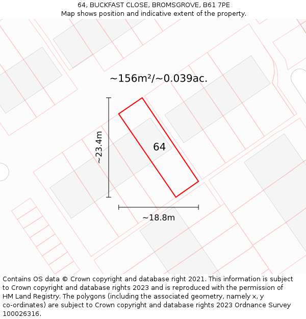 64, BUCKFAST CLOSE, BROMSGROVE, B61 7PE: Plot and title map