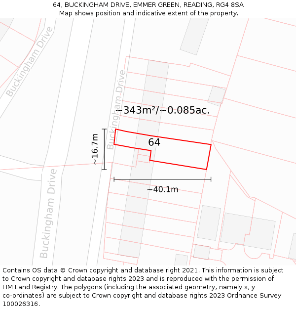 64, BUCKINGHAM DRIVE, EMMER GREEN, READING, RG4 8SA: Plot and title map