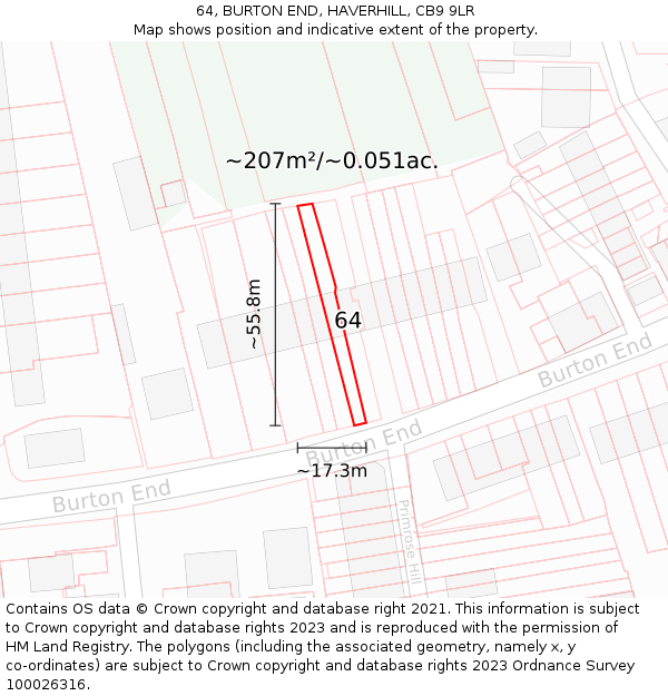 64, BURTON END, HAVERHILL, CB9 9LR: Plot and title map
