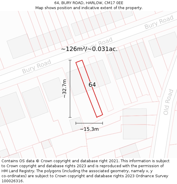 64, BURY ROAD, HARLOW, CM17 0EE: Plot and title map