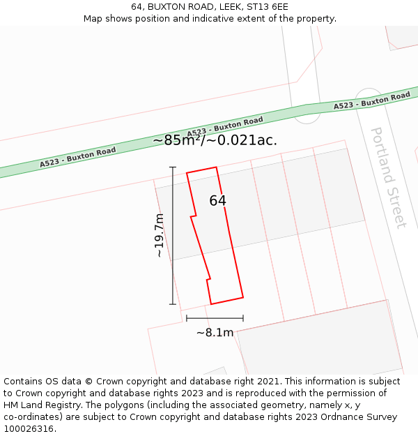 64, BUXTON ROAD, LEEK, ST13 6EE: Plot and title map