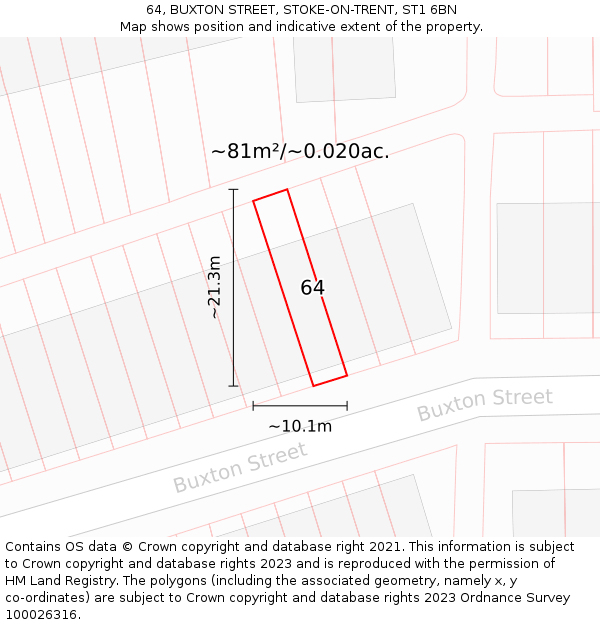 64, BUXTON STREET, STOKE-ON-TRENT, ST1 6BN: Plot and title map
