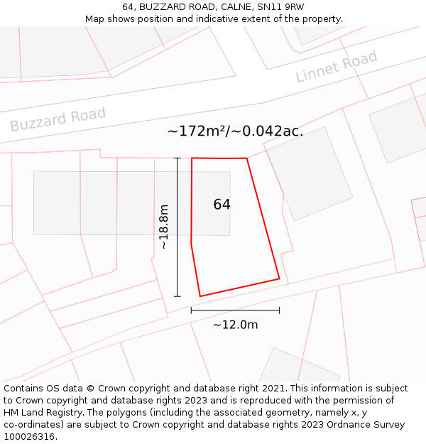 64, BUZZARD ROAD, CALNE, SN11 9RW: Plot and title map