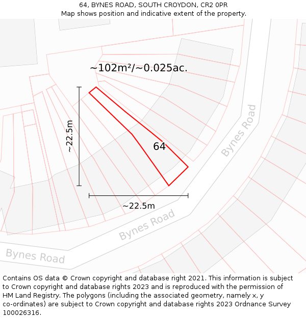 64, BYNES ROAD, SOUTH CROYDON, CR2 0PR: Plot and title map