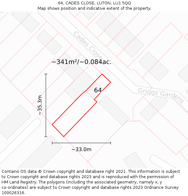 64, CADES CLOSE, LUTON, LU1 5QQ: Plot and title map