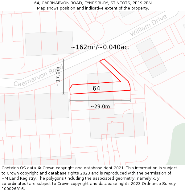 64, CAERNARVON ROAD, EYNESBURY, ST NEOTS, PE19 2RN: Plot and title map
