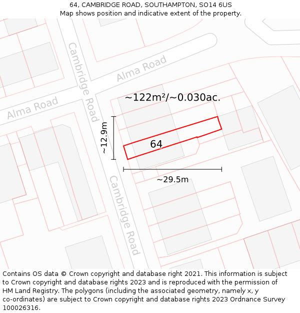 64, CAMBRIDGE ROAD, SOUTHAMPTON, SO14 6US: Plot and title map