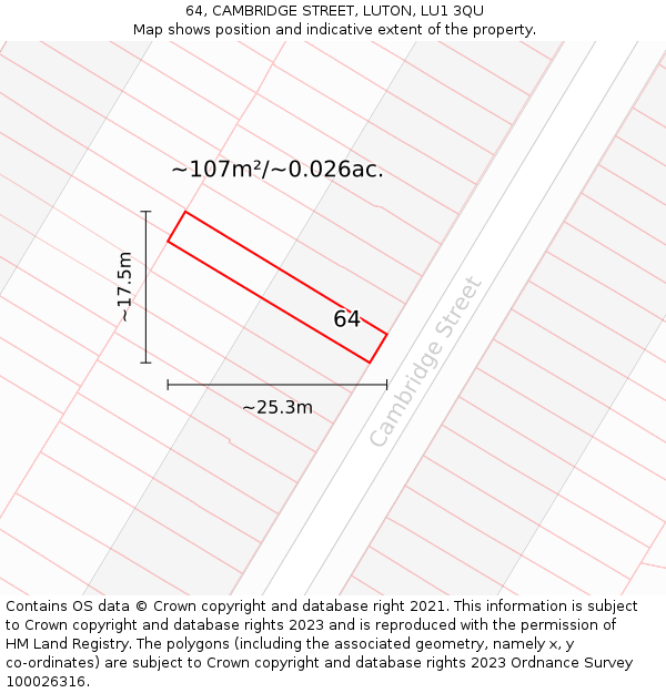 64, CAMBRIDGE STREET, LUTON, LU1 3QU: Plot and title map