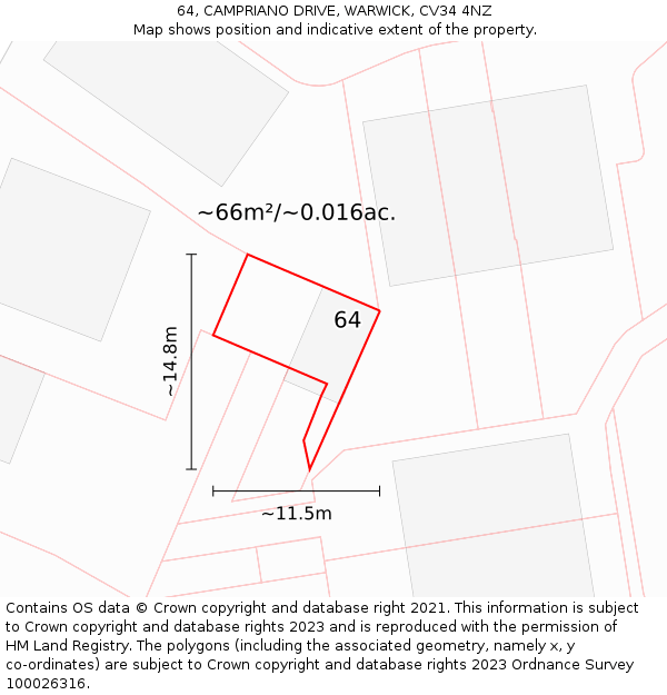 64, CAMPRIANO DRIVE, WARWICK, CV34 4NZ: Plot and title map