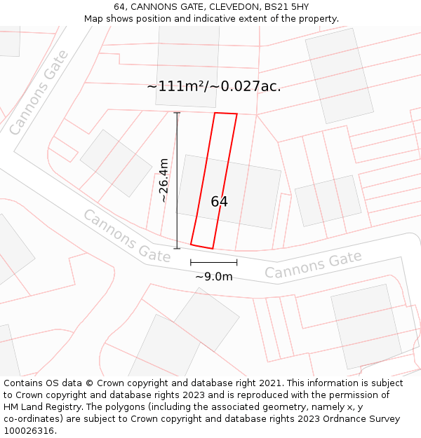 64, CANNONS GATE, CLEVEDON, BS21 5HY: Plot and title map