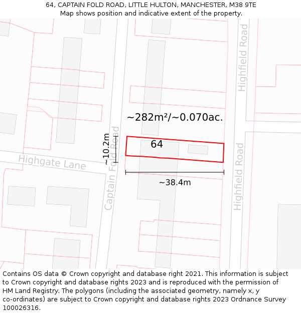 64, CAPTAIN FOLD ROAD, LITTLE HULTON, MANCHESTER, M38 9TE: Plot and title map