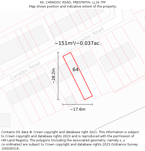 64, CARADOC ROAD, PRESTATYN, LL19 7PF: Plot and title map
