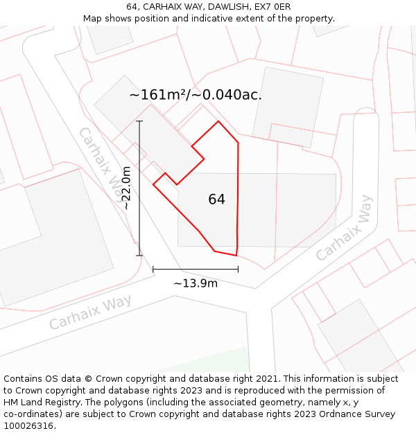 64, CARHAIX WAY, DAWLISH, EX7 0ER: Plot and title map