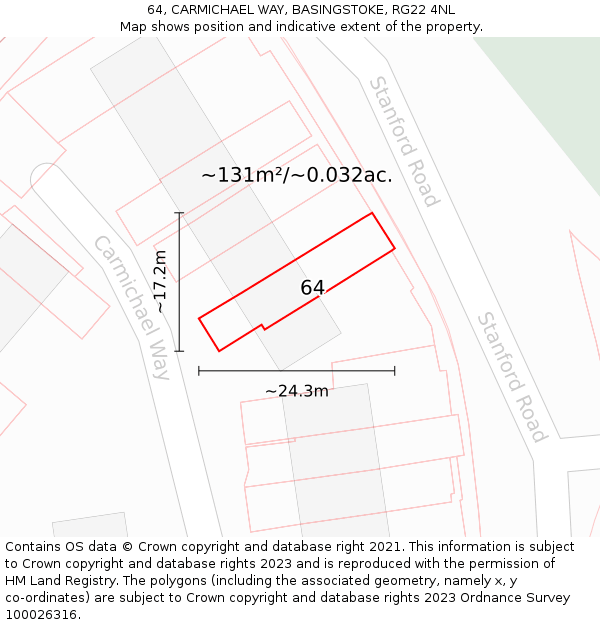 64, CARMICHAEL WAY, BASINGSTOKE, RG22 4NL: Plot and title map
