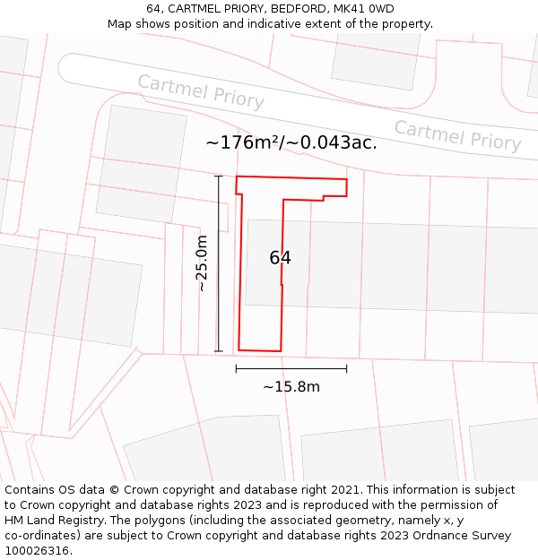 64, CARTMEL PRIORY, BEDFORD, MK41 0WD: Plot and title map