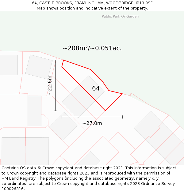 64, CASTLE BROOKS, FRAMLINGHAM, WOODBRIDGE, IP13 9SF: Plot and title map
