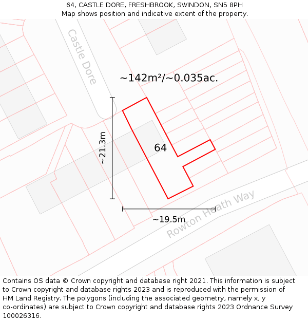 64, CASTLE DORE, FRESHBROOK, SWINDON, SN5 8PH: Plot and title map