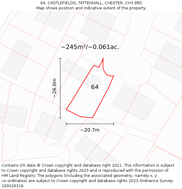 64, CASTLEFIELDS, TATTENHALL, CHESTER, CH3 9RD: Plot and title map
