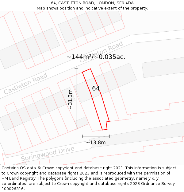 64, CASTLETON ROAD, LONDON, SE9 4DA: Plot and title map