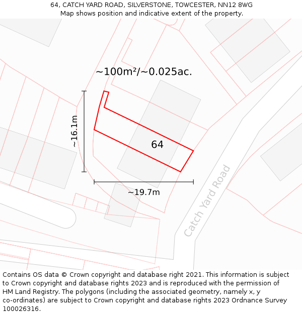 64, CATCH YARD ROAD, SILVERSTONE, TOWCESTER, NN12 8WG: Plot and title map