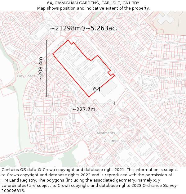 64, CAVAGHAN GARDENS, CARLISLE, CA1 3BY: Plot and title map