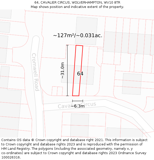 64, CAVALIER CIRCUS, WOLVERHAMPTON, WV10 8TR: Plot and title map