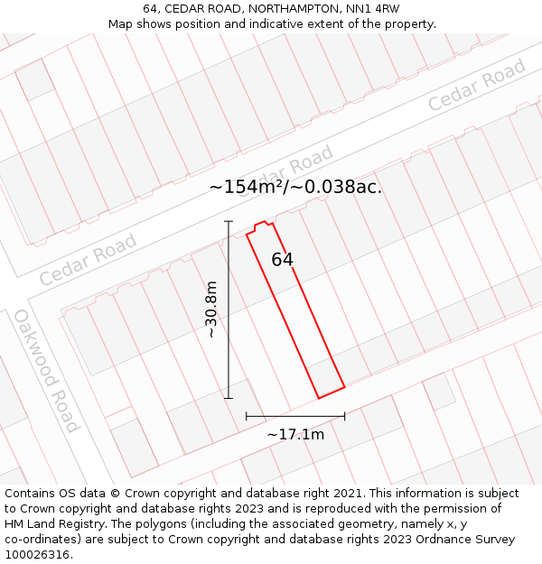 64, CEDAR ROAD, NORTHAMPTON, NN1 4RW: Plot and title map