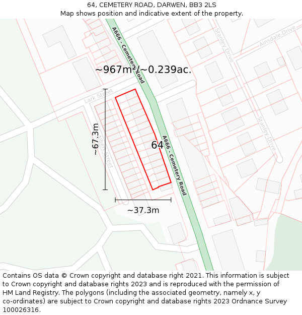 64, CEMETERY ROAD, DARWEN, BB3 2LS: Plot and title map