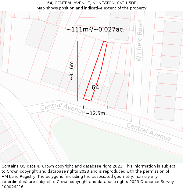 64, CENTRAL AVENUE, NUNEATON, CV11 5BB: Plot and title map