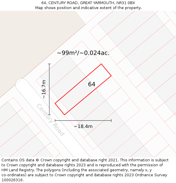 64, CENTURY ROAD, GREAT YARMOUTH, NR31 0BX: Plot and title map
