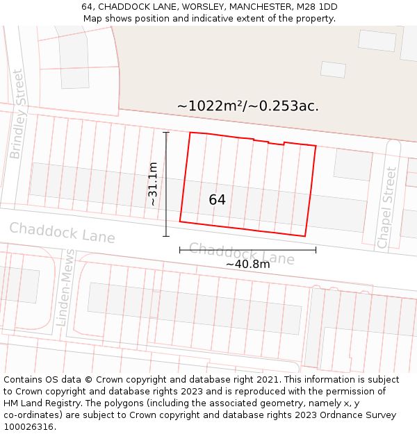 64, CHADDOCK LANE, WORSLEY, MANCHESTER, M28 1DD: Plot and title map