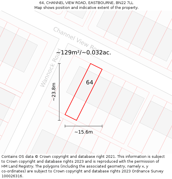 64, CHANNEL VIEW ROAD, EASTBOURNE, BN22 7LL: Plot and title map