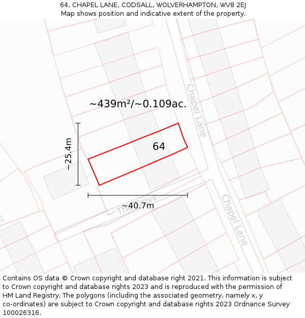 64, CHAPEL LANE, CODSALL, WOLVERHAMPTON, WV8 2EJ: Plot and title map