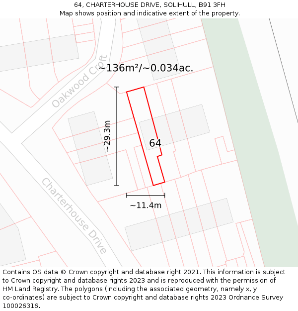 64, CHARTERHOUSE DRIVE, SOLIHULL, B91 3FH: Plot and title map