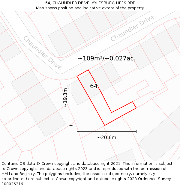 64, CHAUNDLER DRIVE, AYLESBURY, HP19 9DP: Plot and title map