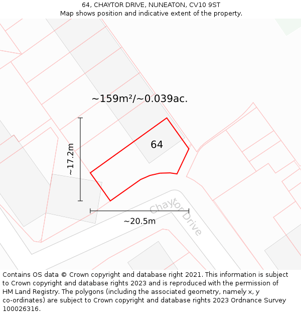 64, CHAYTOR DRIVE, NUNEATON, CV10 9ST: Plot and title map