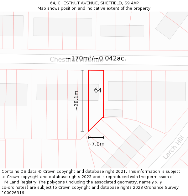 64, CHESTNUT AVENUE, SHEFFIELD, S9 4AP: Plot and title map