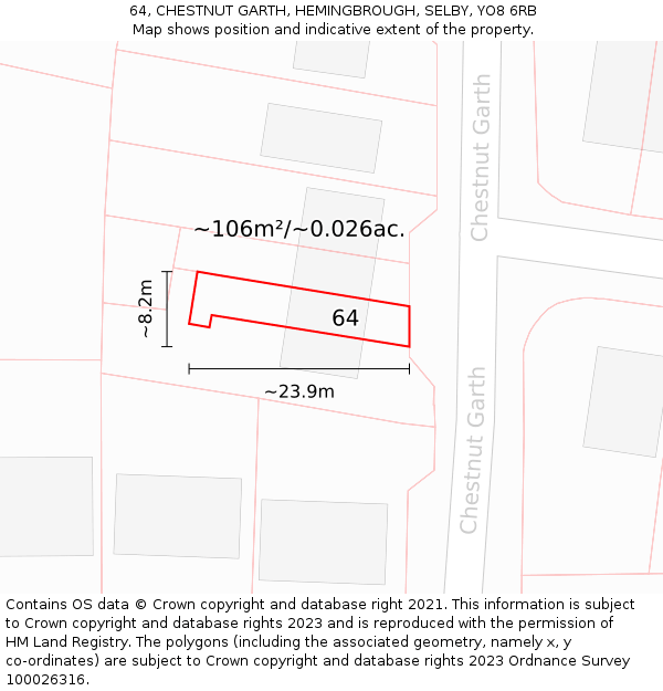 64, CHESTNUT GARTH, HEMINGBROUGH, SELBY, YO8 6RB: Plot and title map