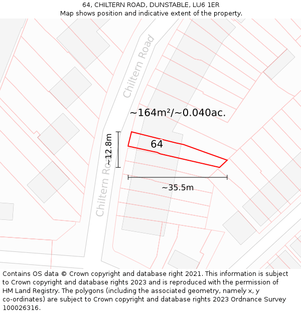 64, CHILTERN ROAD, DUNSTABLE, LU6 1ER: Plot and title map