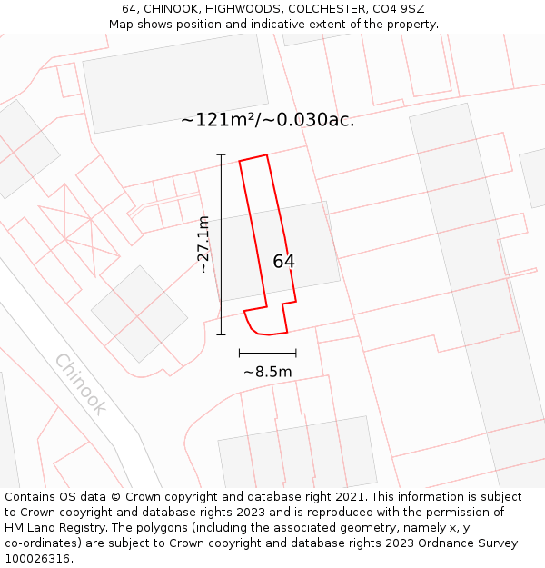 64, CHINOOK, HIGHWOODS, COLCHESTER, CO4 9SZ: Plot and title map