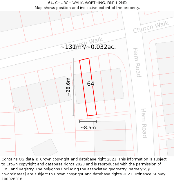 64, CHURCH WALK, WORTHING, BN11 2ND: Plot and title map