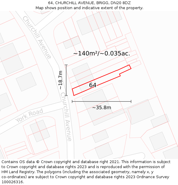 64, CHURCHILL AVENUE, BRIGG, DN20 8DZ: Plot and title map