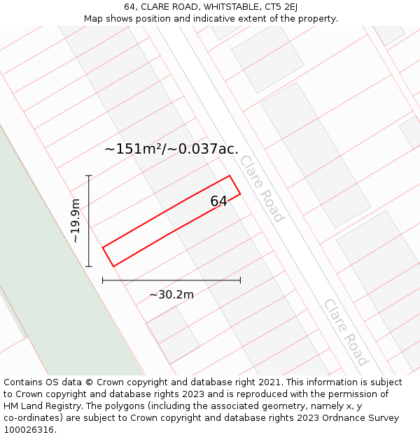 64, CLARE ROAD, WHITSTABLE, CT5 2EJ: Plot and title map