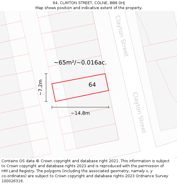 64, CLAYTON STREET, COLNE, BB8 0HJ: Plot and title map