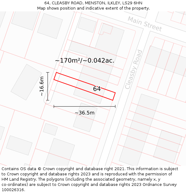 64, CLEASBY ROAD, MENSTON, ILKLEY, LS29 6HN: Plot and title map