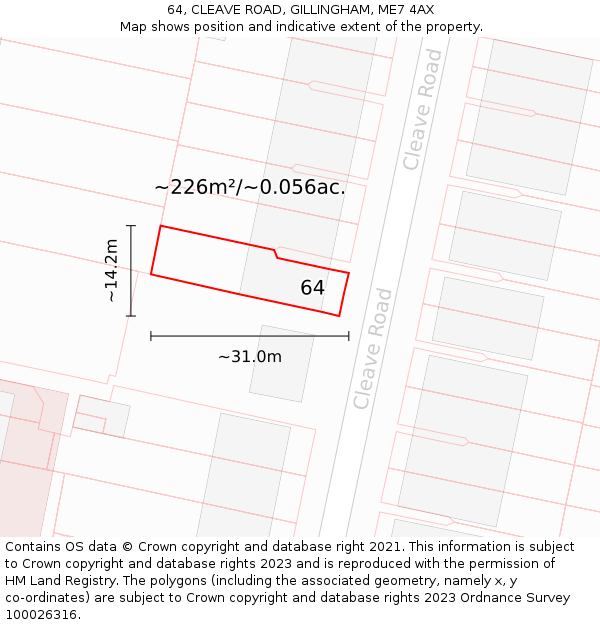 64, CLEAVE ROAD, GILLINGHAM, ME7 4AX: Plot and title map