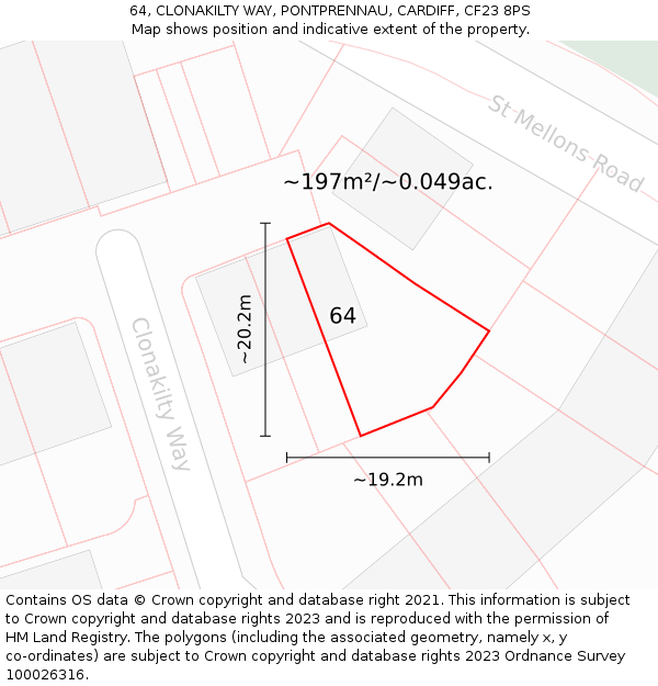 64, CLONAKILTY WAY, PONTPRENNAU, CARDIFF, CF23 8PS: Plot and title map