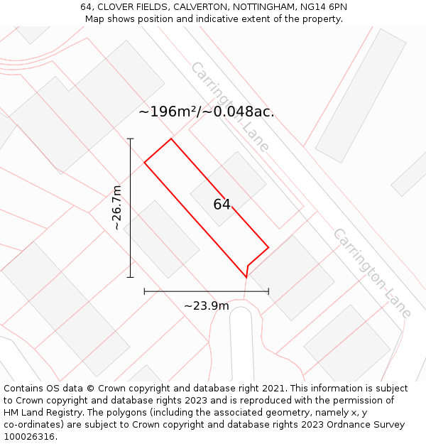 64, CLOVER FIELDS, CALVERTON, NOTTINGHAM, NG14 6PN: Plot and title map