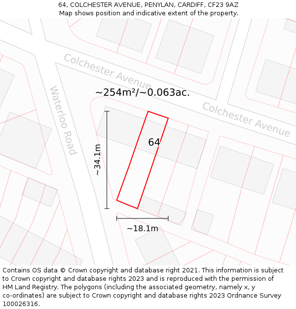 64, COLCHESTER AVENUE, PENYLAN, CARDIFF, CF23 9AZ: Plot and title map